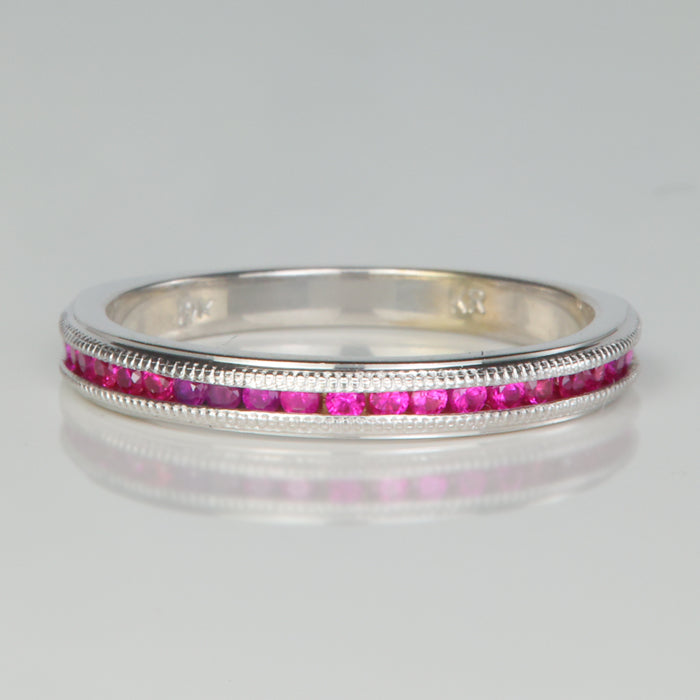 white gold synthetic ruby ring violet red color channel set