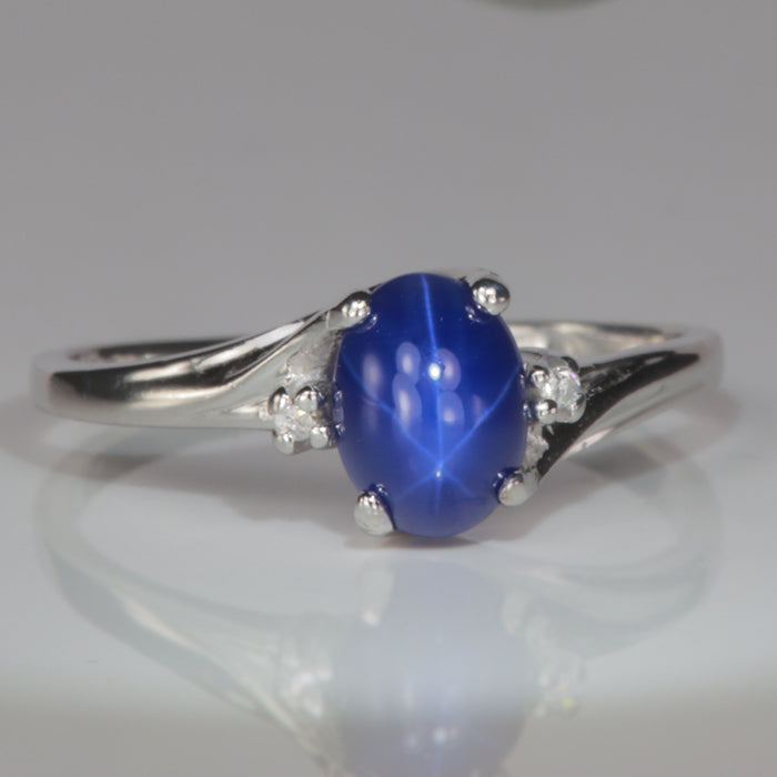 white gold synthetic star sapphire ring
