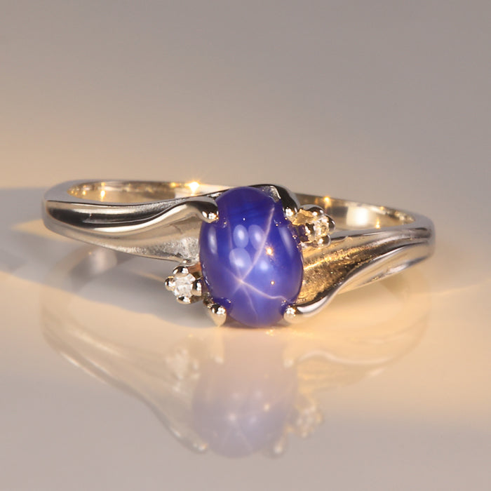 synthetic star sapphire and diamond accent ring 