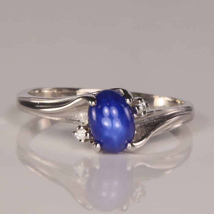 white gold synthetic star sapphire ring with diamonds