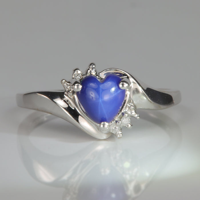 heart shape synthetic start sapphire ring with diamond accents