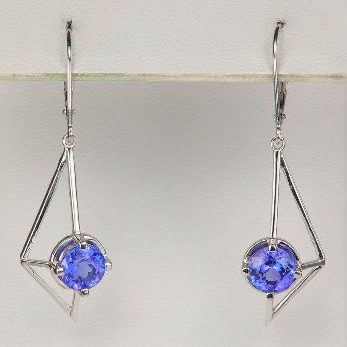 round blue violet tanzanite gemstone dangle earrings 