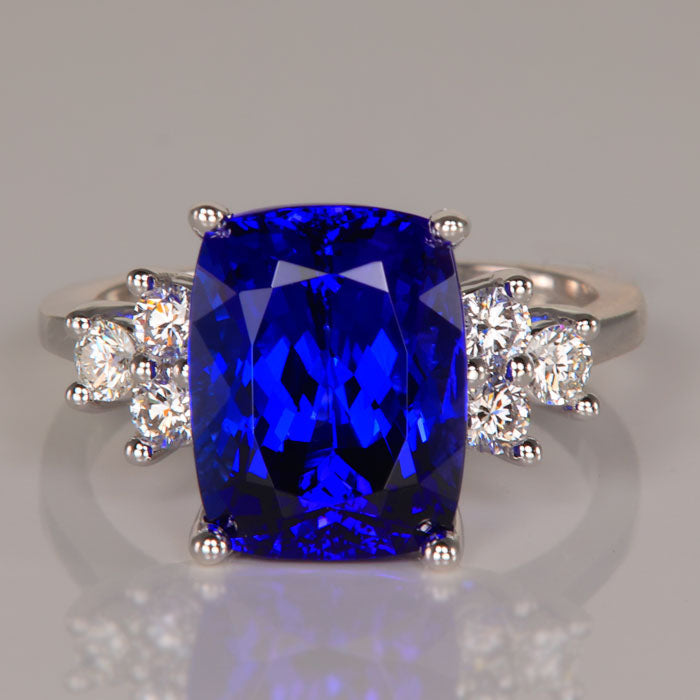 antique cushion tanzanite and diamond ring white gold