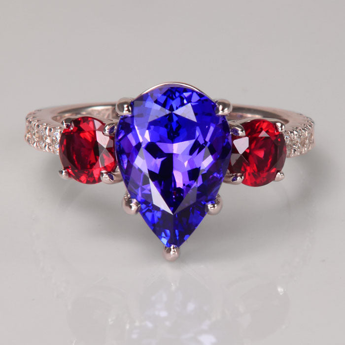 tanzanite and pyrope garnet ring with diamonds