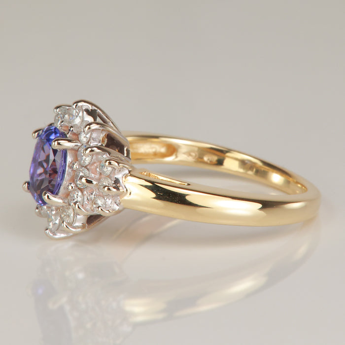 yellow and white gold tanzanite and diamond ring