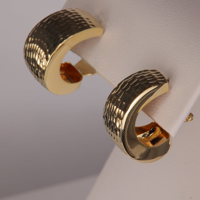 yellow gold estate hoop earrings with texture detail