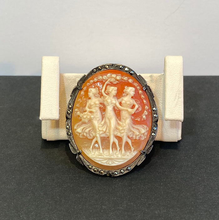 hand carved cameo three graces in silver