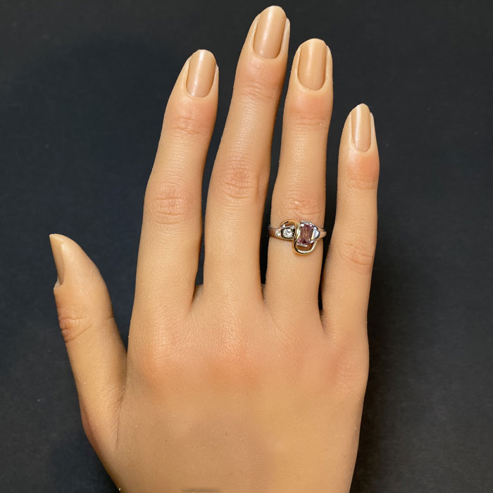 14K White and Yellow Gold Pink Tourmaline and Diamond Ring