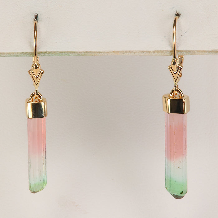yellow gold capped tri color tourmaline crystal earrings 