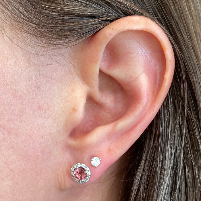 diamond and tourmaline stud earring in white gold