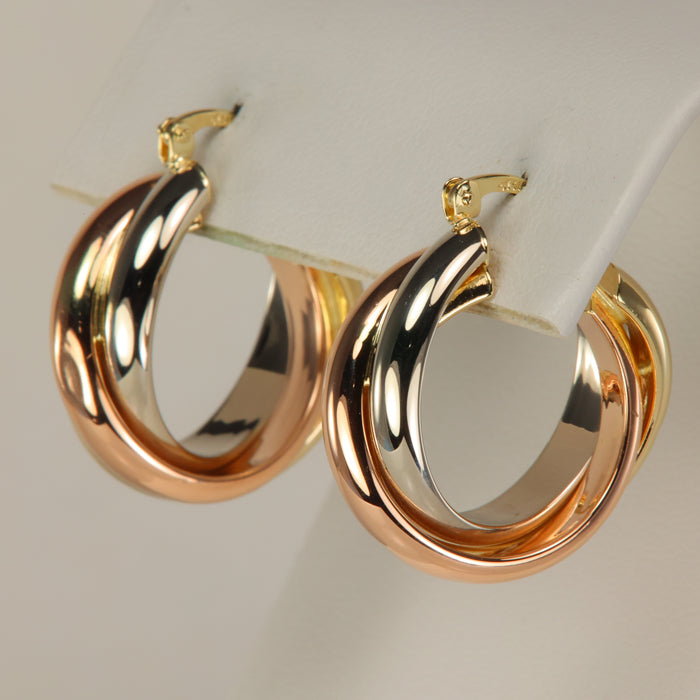 estate tri color gold hoop earrings