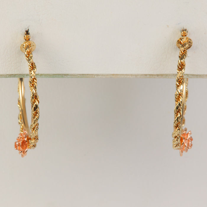 10K Yellow and Rose Gold Braided Floral Accent Hoops