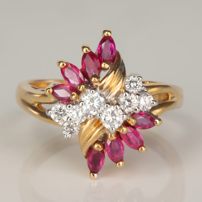 yellow gold syn ruby gemstone ring