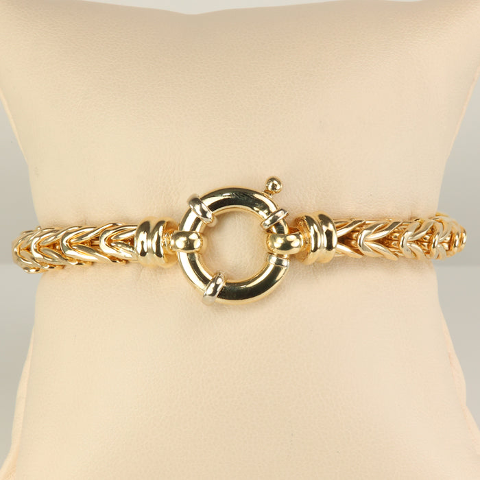 yellow gold puffy spring ring wheat chain bracelet