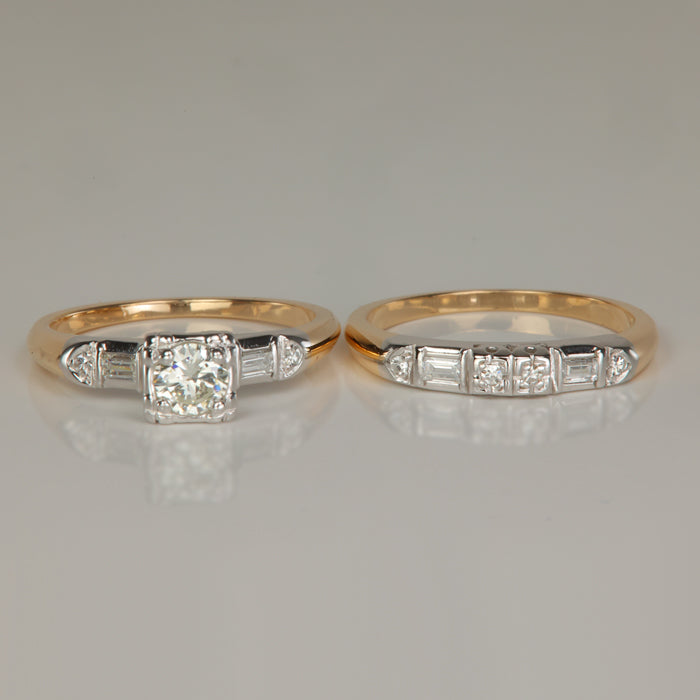 diamond wedding set in white and yellow gold 