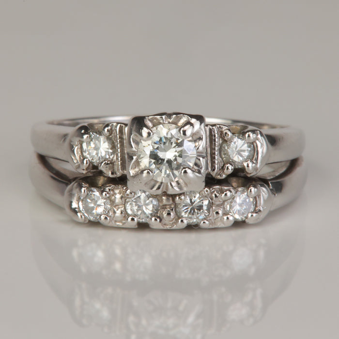 estate white gold diamond wedding set
