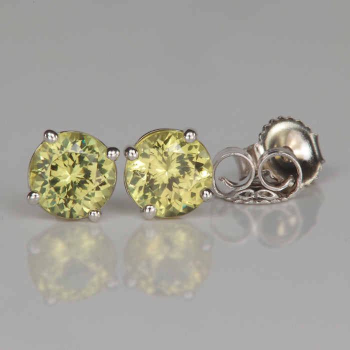 greenish yellow mali garnet stud earrings in white gold