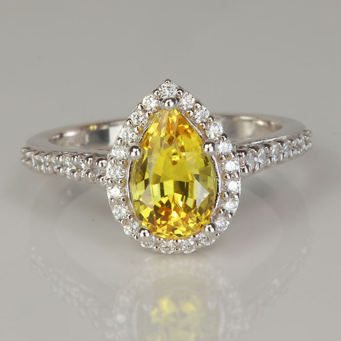 white gold yellow sapphire gemstone ring with diamonds 