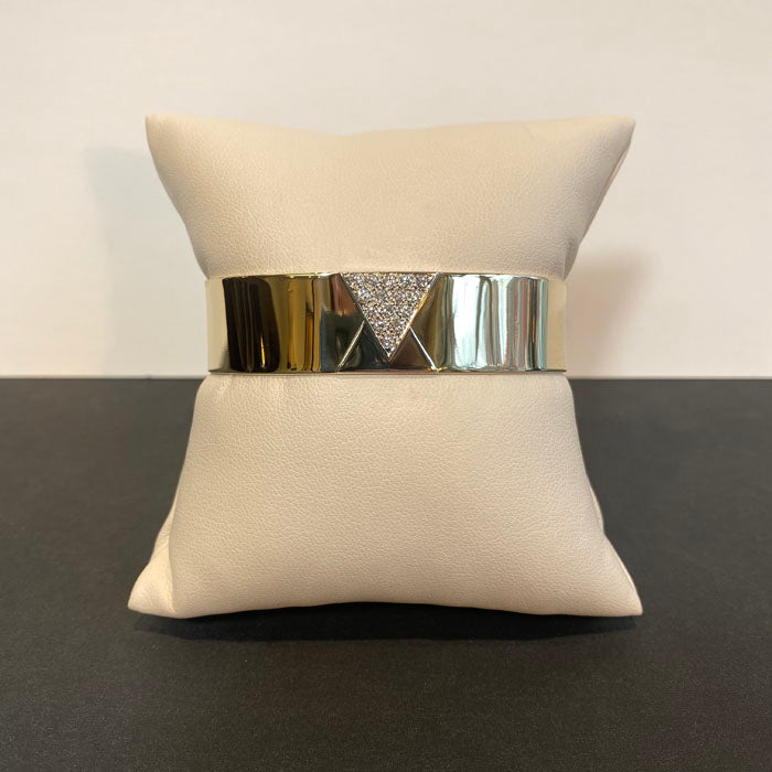cuff bracelet in white and yellow gold with fine diamond accents