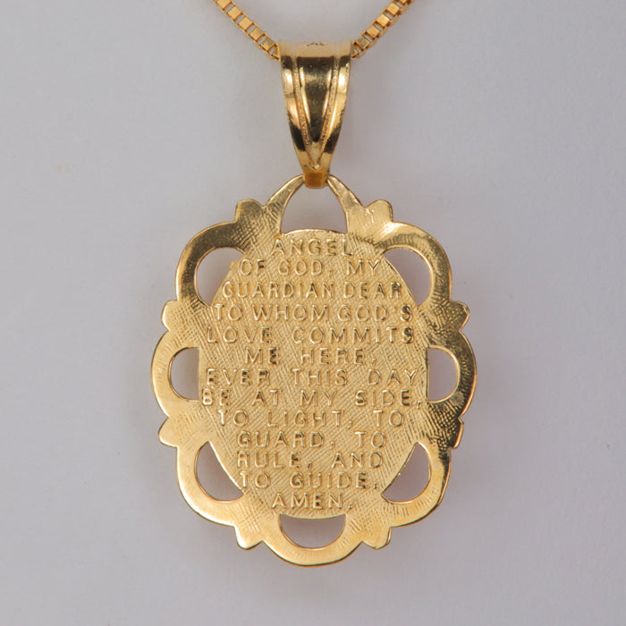 prayer for guardian angel in yellow gold pendant