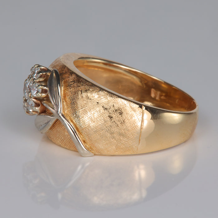 yellow and white gold diamond flower ring