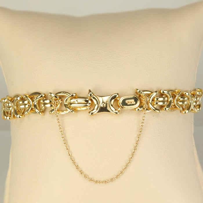 gold byzantine bracelet with safety chain