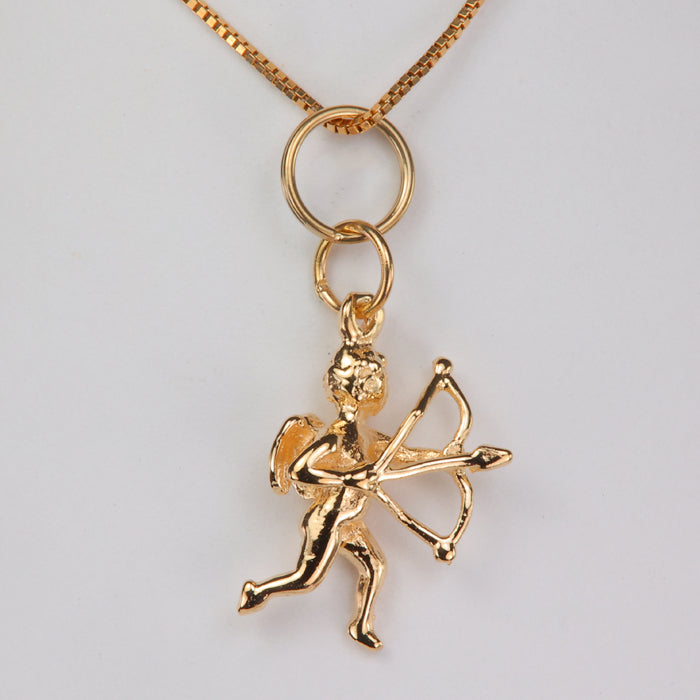 cupid with bow and arrow yellow gold pendant