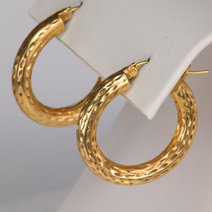 estate hoop earrings with diamond cut texture detail