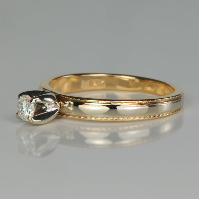14K Yellow and White Gold Diamond Solitaire Ring .17 Carats