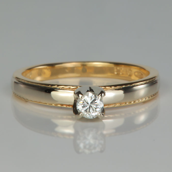 14K Yellow and White Gold Diamond Solitaire Ring .17 Carats