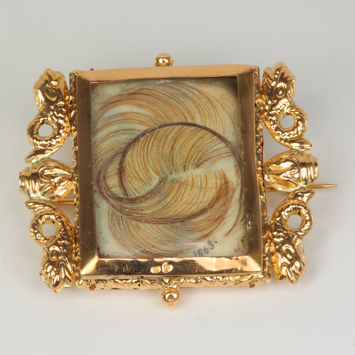 estate yellow gold Victorian sentimental hair jewelry brooch/pin