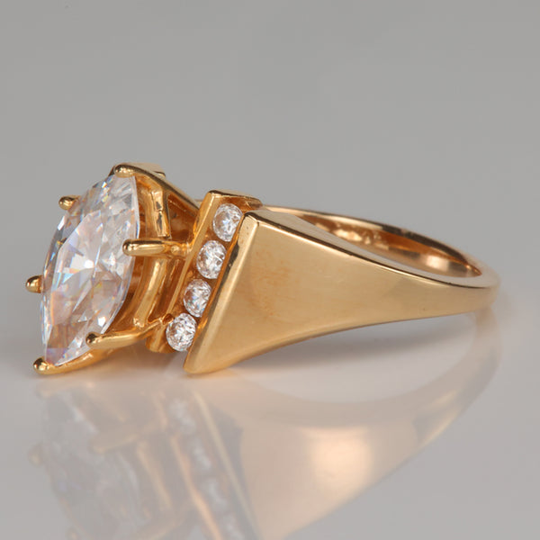 14K Yellow Gold Marquise Cut Cubic Zirconia Ring with Cubic Zirconia A ...