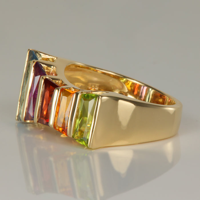 gemstone ring with blue topaz, amethyst, garnet, citrine and peridot