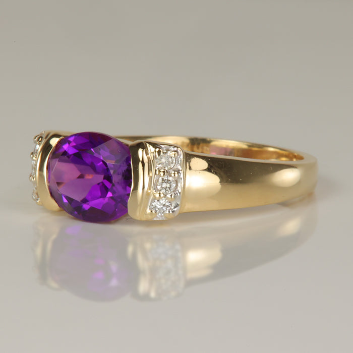 yellow gold amethyst ring with diamond accents