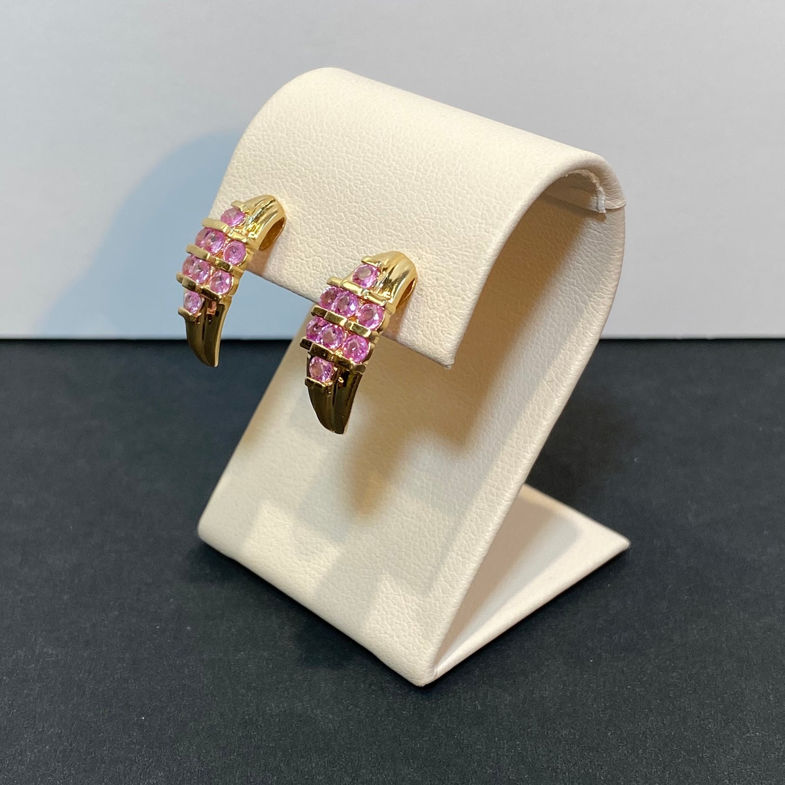 pink sapphire and yellow gold earrings