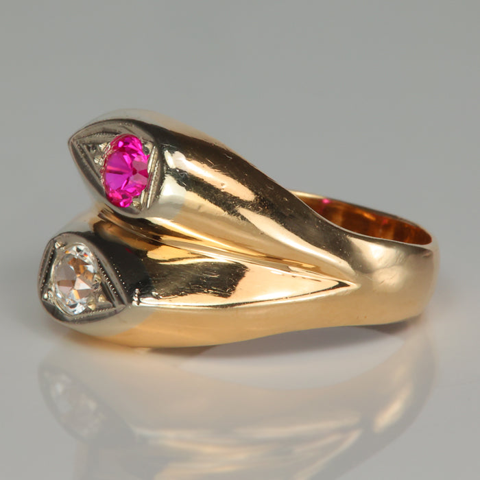 yellow gold synthetic ruby and spinel ring