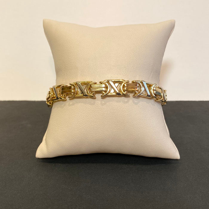yellow and white gold modified byzantine bracelet