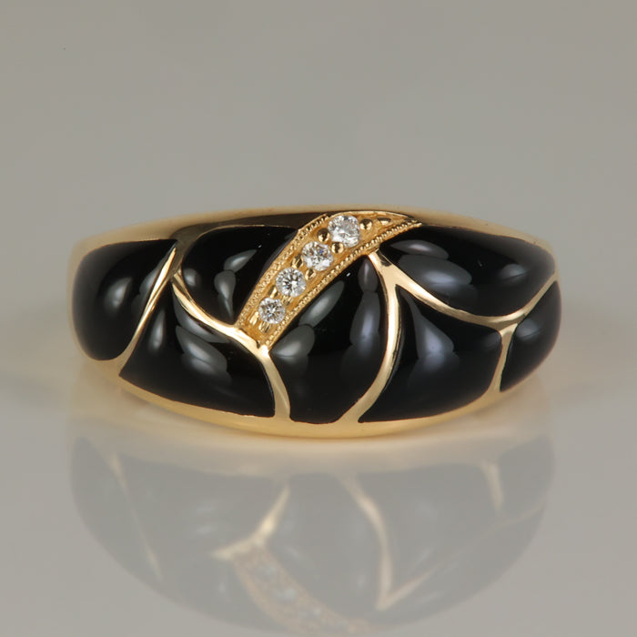 yellow gold black onyx ring with diamonds 