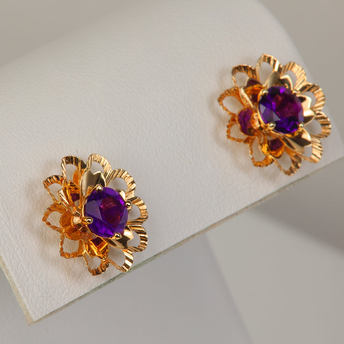 gold stud earring jackets flower shaped 