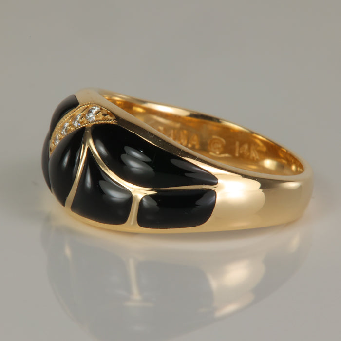 onyx ring with diamonds in yellow gold