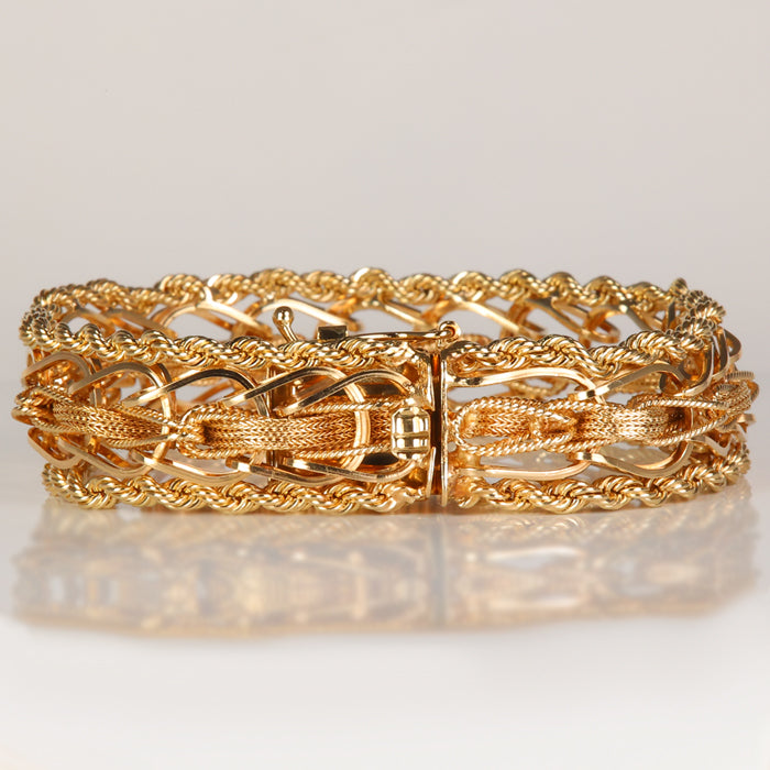 estate gold bracelet with rope and woven links