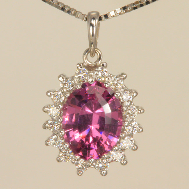14K White Gold Oval Umbalite Garnet Pendant with Brilliant Cut Diamonds