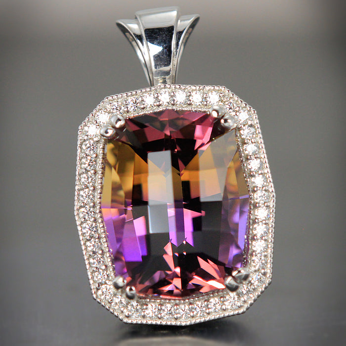 Ametrine Quartz Gemstone Pendant with Fine Diamonds