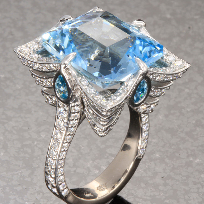 18K Palladium White Gold Worlds Finest Aquamarine Ring Designed by Christopher Michael