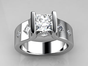 Channel Set Princess Diamond Engagement Ring With Princess Accents