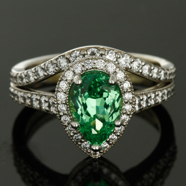 Engagement Set with Rare Merelani Mint Garnet