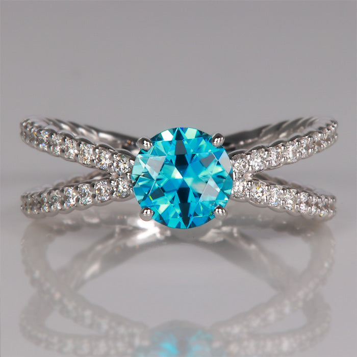 Blue Zircon Diamond Shank Ring 