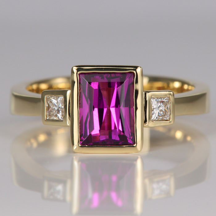  Bezel Set Umbalite Garnet Ring with Side Diamond