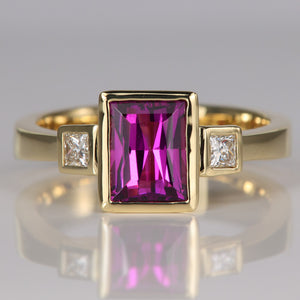  Bezel Set Umbalite Garnet Ring with Side Diamond