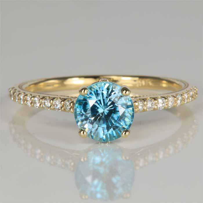 Blue Zircon Diamond Shank Ring